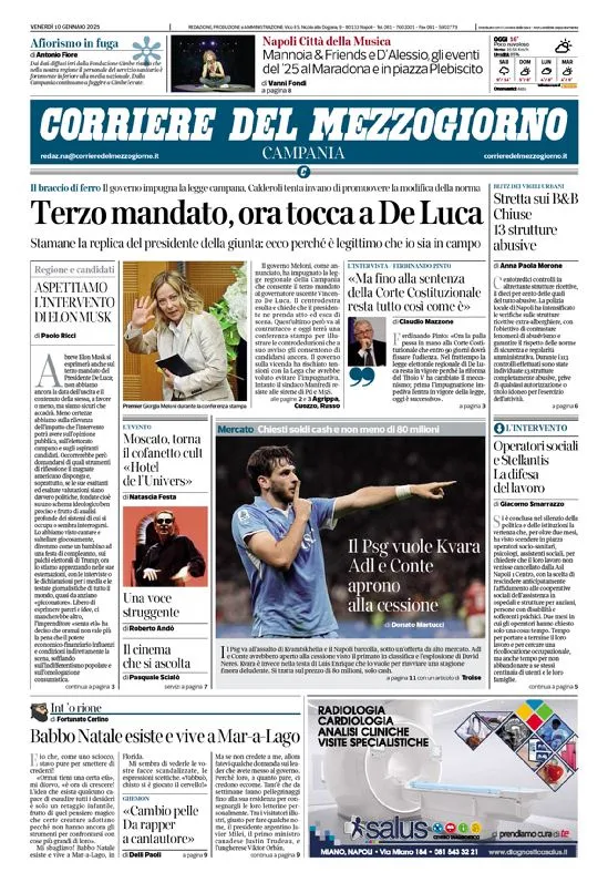 Prima-pagina-corriere del mezzogiorno-del-2025-01-10